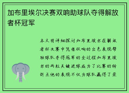 加布里埃尔决赛双响助球队夺得解放者杯冠军 加布里埃尔决赛双响助球队夺得解放者杯冠军