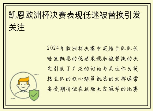 凯恩欧洲杯决赛表现低迷被替换引发关注